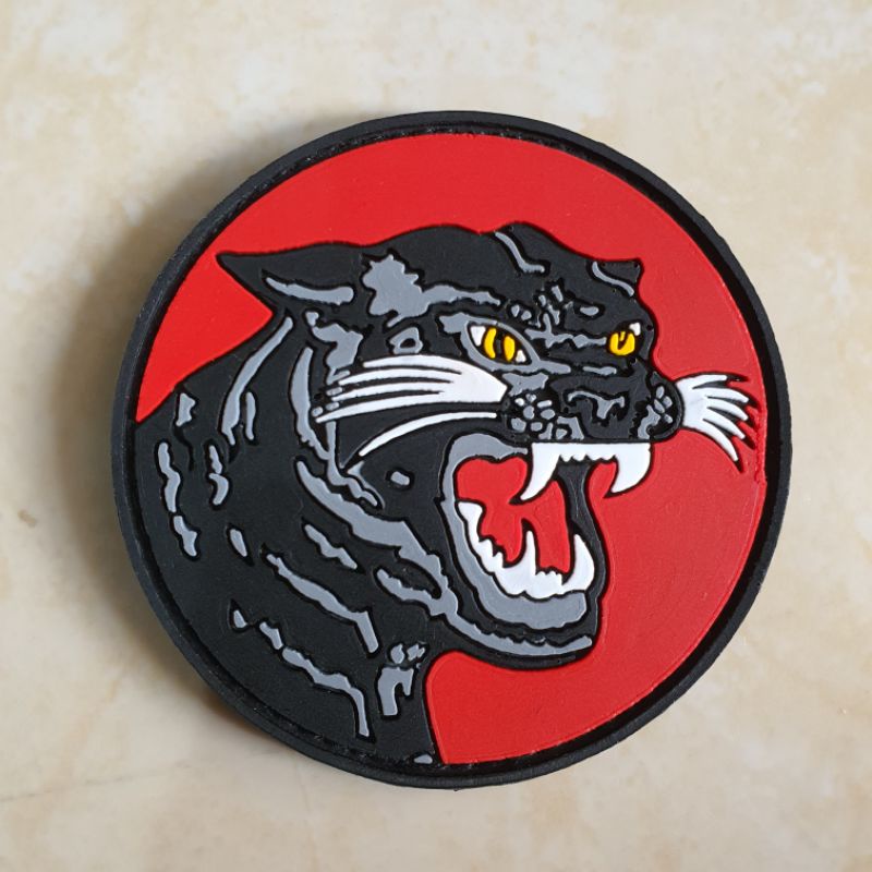 patch rubber logo macan hitam brimob bulat / polri / polisi / police / tempelan emblem karet velcro