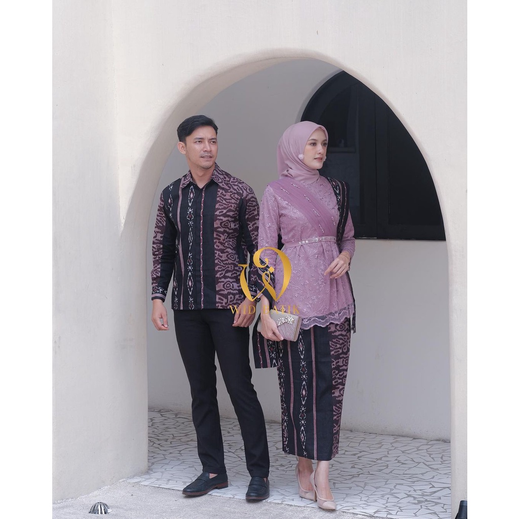 NEW SERIES ADA JUMBO - COUPLE BRUKAT SET MODERN KEBAYA ZAVINA PREMIUM KEBAYA FULL BROKAT KOMBINASI SELENDANG KEMEJA BATIK