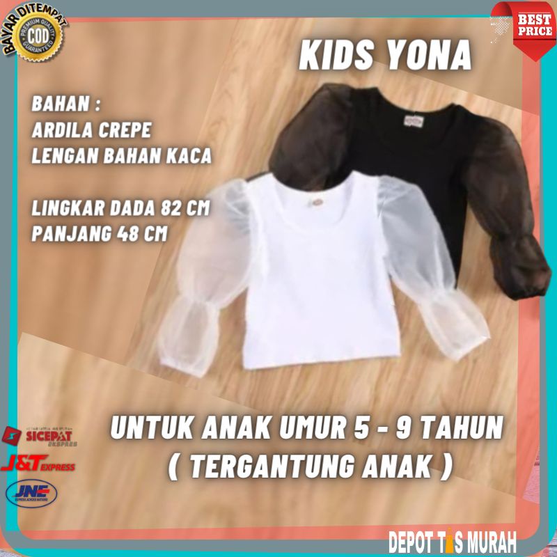 Baju atasan yona kids anak cewe cewek perempuan kekinian umur 5 6 7 8 9 tahun
