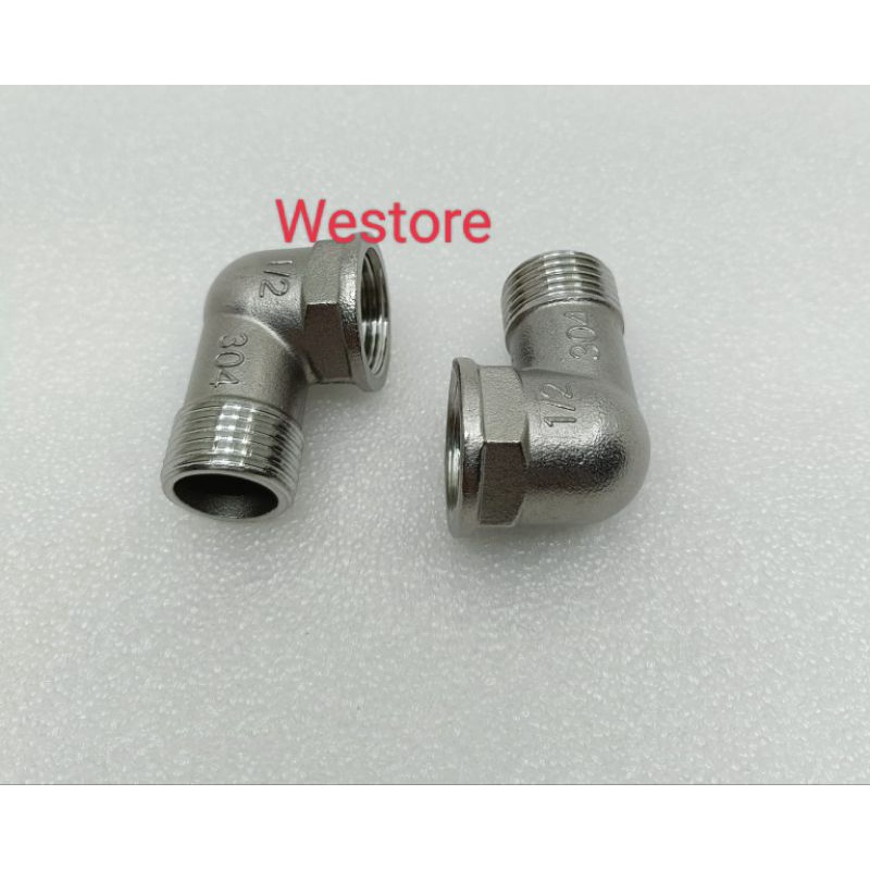 Elbow Drat Dalam 1/2 x Drat Luar 1/2 Stainless