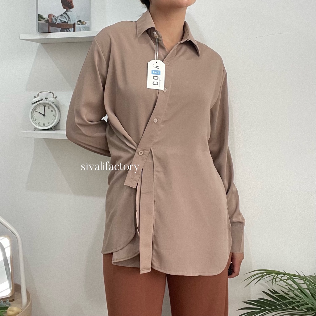 SIVALI Nelka Shirt - Loose Polyester Shirt - Kemeja Flowy Atasan Wanita