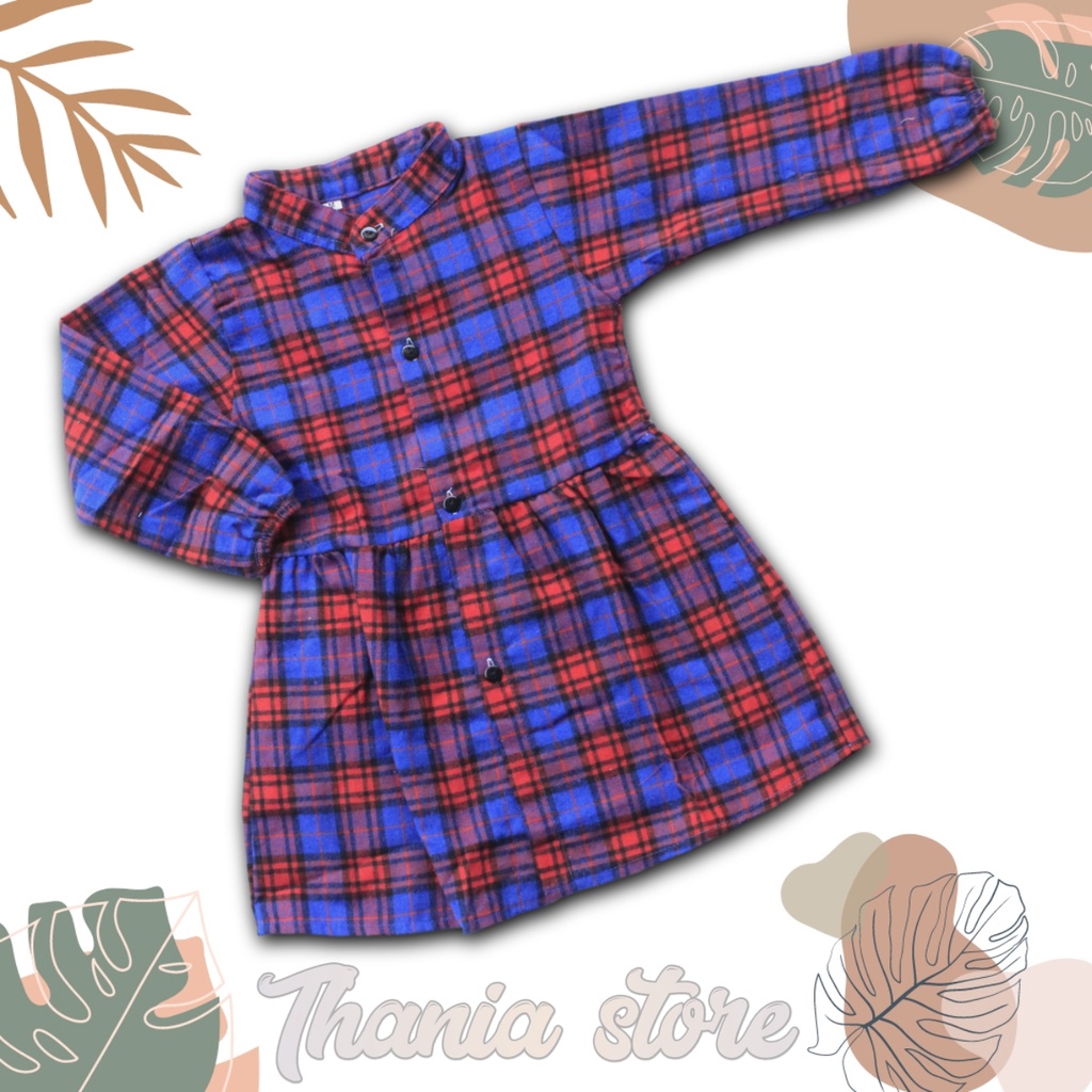 Baju Tunik Anak Flanel Tangan Lengan Panjang kotak Usia 1-7 Tahun