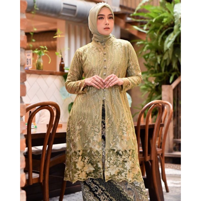 Permata Olshop /Setelan Kebaya Tunik Tulle Kancing Depan Busui / Kebaya Tunik Melayu / Kebaya Modern / Kebaya Wisuda / Kebaya Seragam