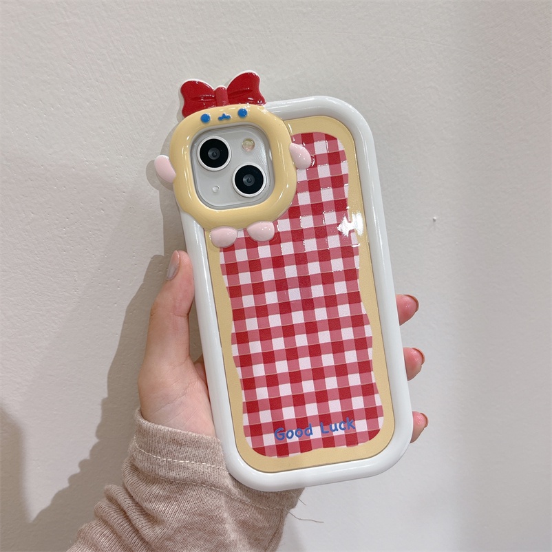 Soft Case Pelindung Motif Kotak-Kotak Monster Kecil Tahan Banting Untuk iPhone 14 13 12 11 Pro Max X Xr Xs Max 7 8 6 6s Plus SE 2020