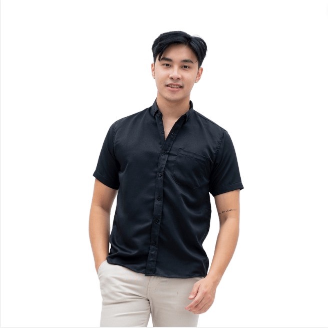 Kemeja Pendek Pria Hitam Casual Santai untuk Fashion Daily