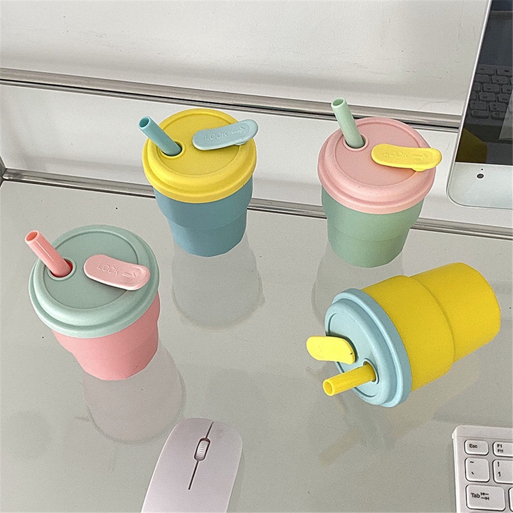 Ins Botol Minum Portable 400ML Bahan Silikon Dengan Sedotan