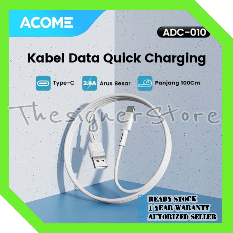 Acome ADC010 Data Cable Type C Fast Charging 2.4A 100cm - Garansi Resmi 1 Tahun