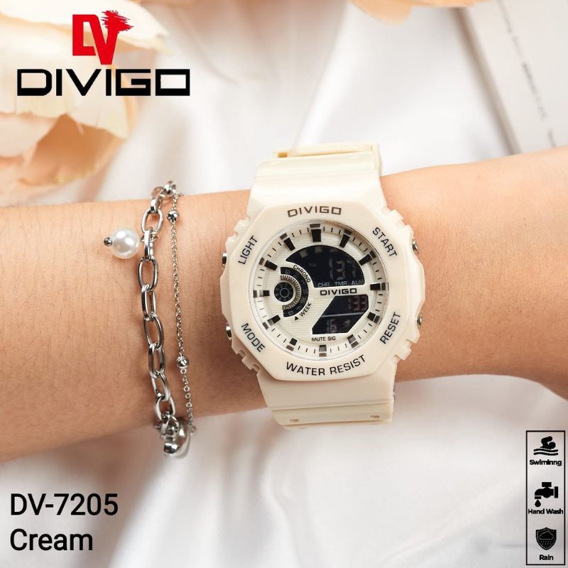 (Cod)Jam Tangan Wanita Divigo Digital 7205 Anti Air Strap Rubber/Karet(Dikirim Jakarta)