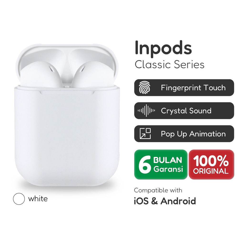 Official Inpods 12 White Headset Bluetooth TWS IOS &amp; Android