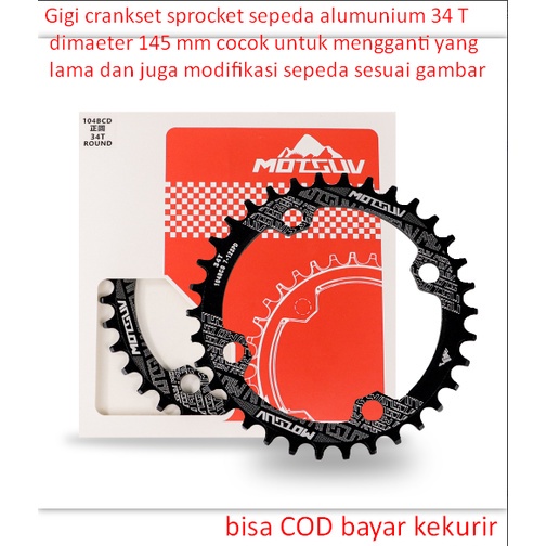 Jual Gigi crankset sprocket sepeda alumunium 34 T dimaeter 145 mm cocok