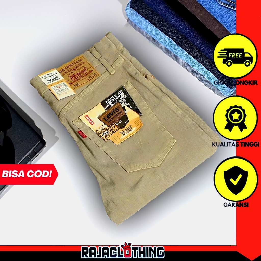 RCL - Celana Jeans Cream Bioblits Pria Standar Regular Murah Jeans L3vis Basic Standar Pria 505 Big Size 28 S/d 38