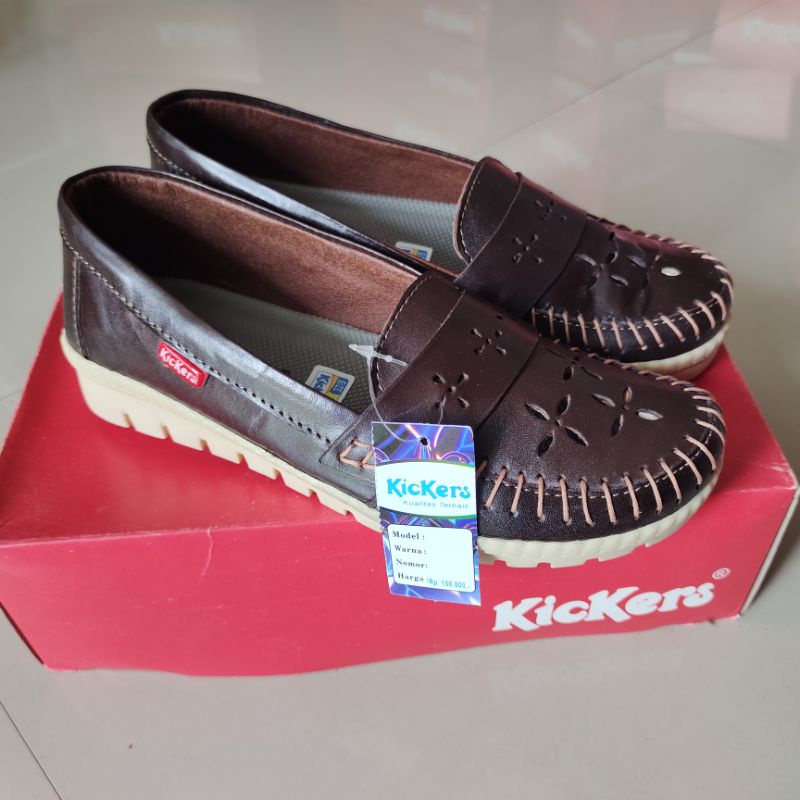 Obral Murah Kickers Sepatu Sandal Wanita Kulit Asli Elegan Kekinian Coklat