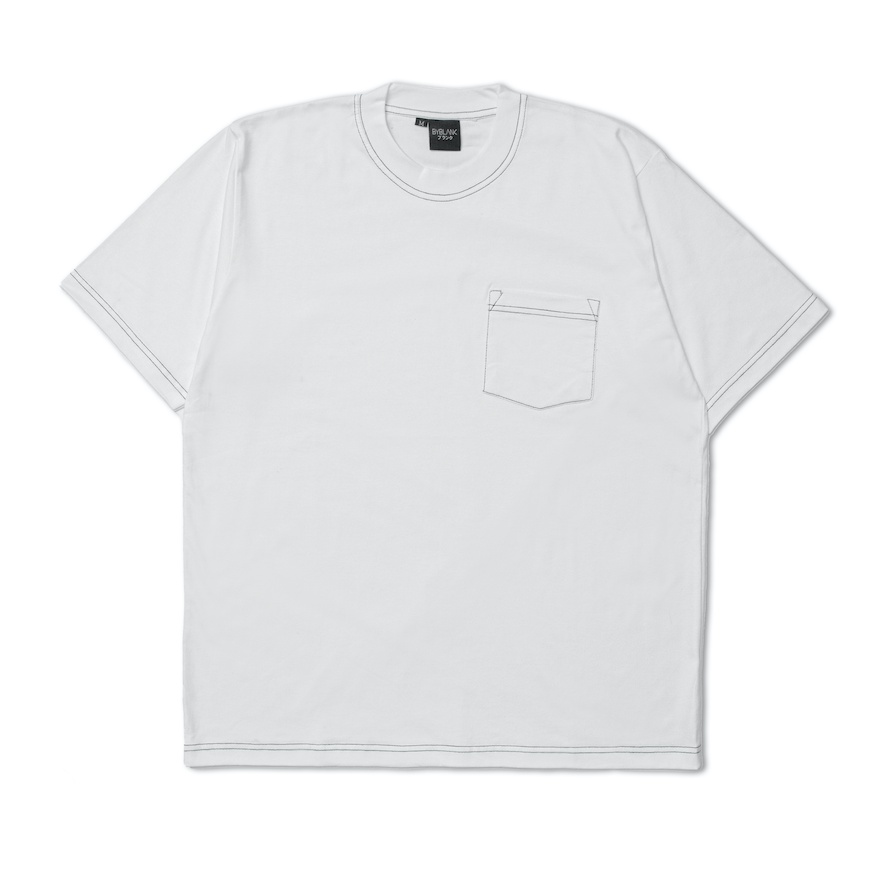 Kaos Oversize Pria Heavy Cotton - Ginza Oversized Tshirt White Black Stitch  - Blank Apparel