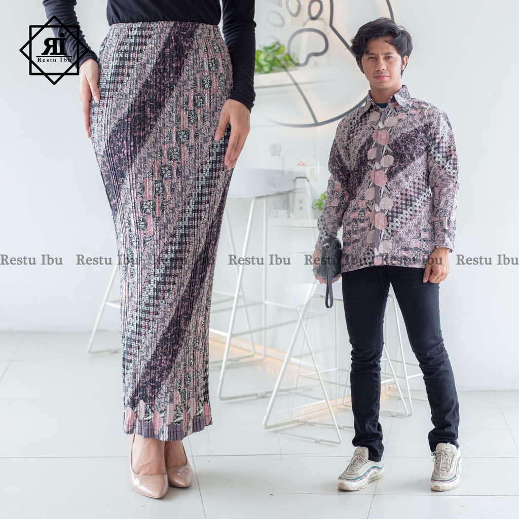 HN MODE - Couple kemeja panjang mix rok plisket batik floral volume 3