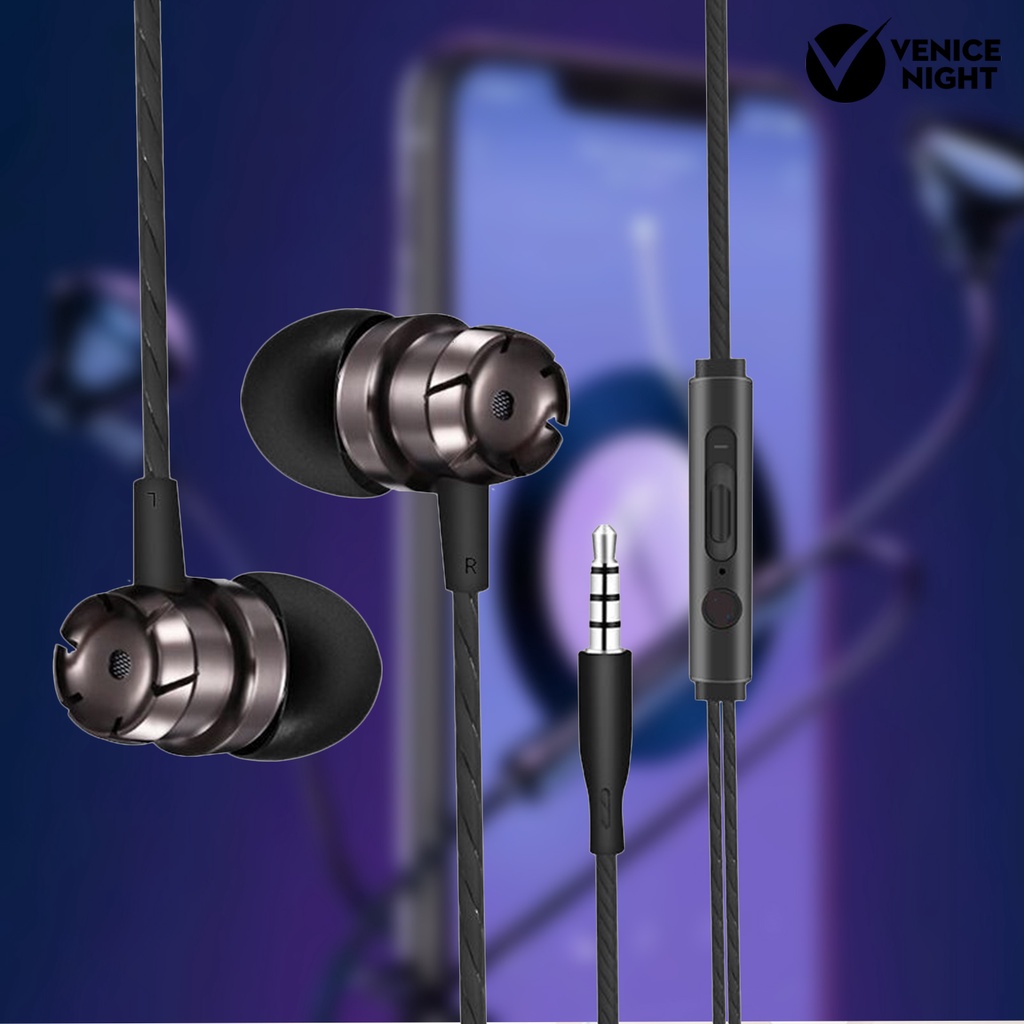 (VNEP) (Berkabel) Earphone In-ear Heavy Bass Metal Line Control Headphone Headset dengan Mic untuk Gaming