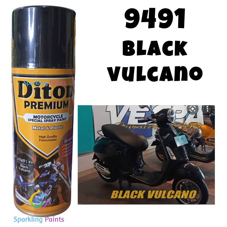 Pilox Diton Premium Vespa Black Vulcano 9491 400ml Hitam Pespa Kilap Glossy 9491**