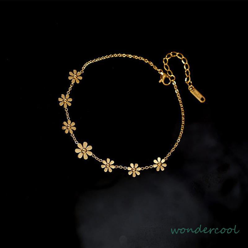 Gelang Kaki Titanium Anti Karat Daisy Bunga Kamelia Emas 18k Perhiasan Wanita Korea-Won