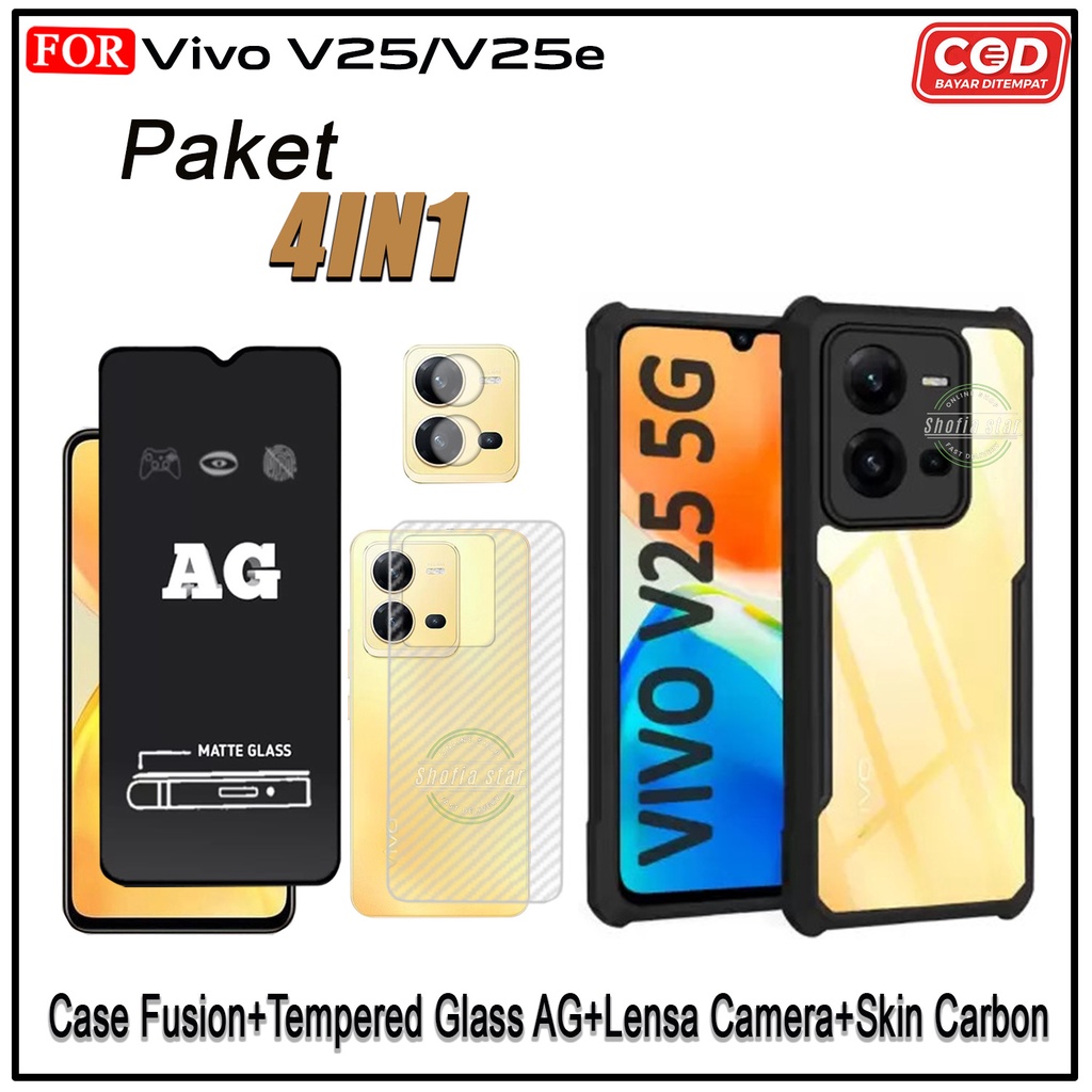 PAKET 4IN1 Case Vivo V25 5G V25e V23 5G  V23e Y02s Softcase Shockproof Transparan Casing