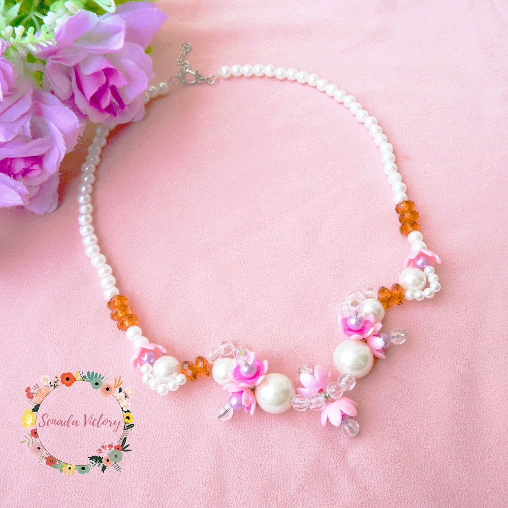 Senada Victory Necklace Beads Kalung Manik Kekinian Kelopak Bunga Aksesoris Fashion SK083
