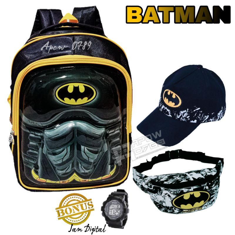 Tas Ransel Anak Laki-laki Paket 4IN1 EMBOS LED Timbul 3D Karakter Superhero/Tas Anak Sekolah