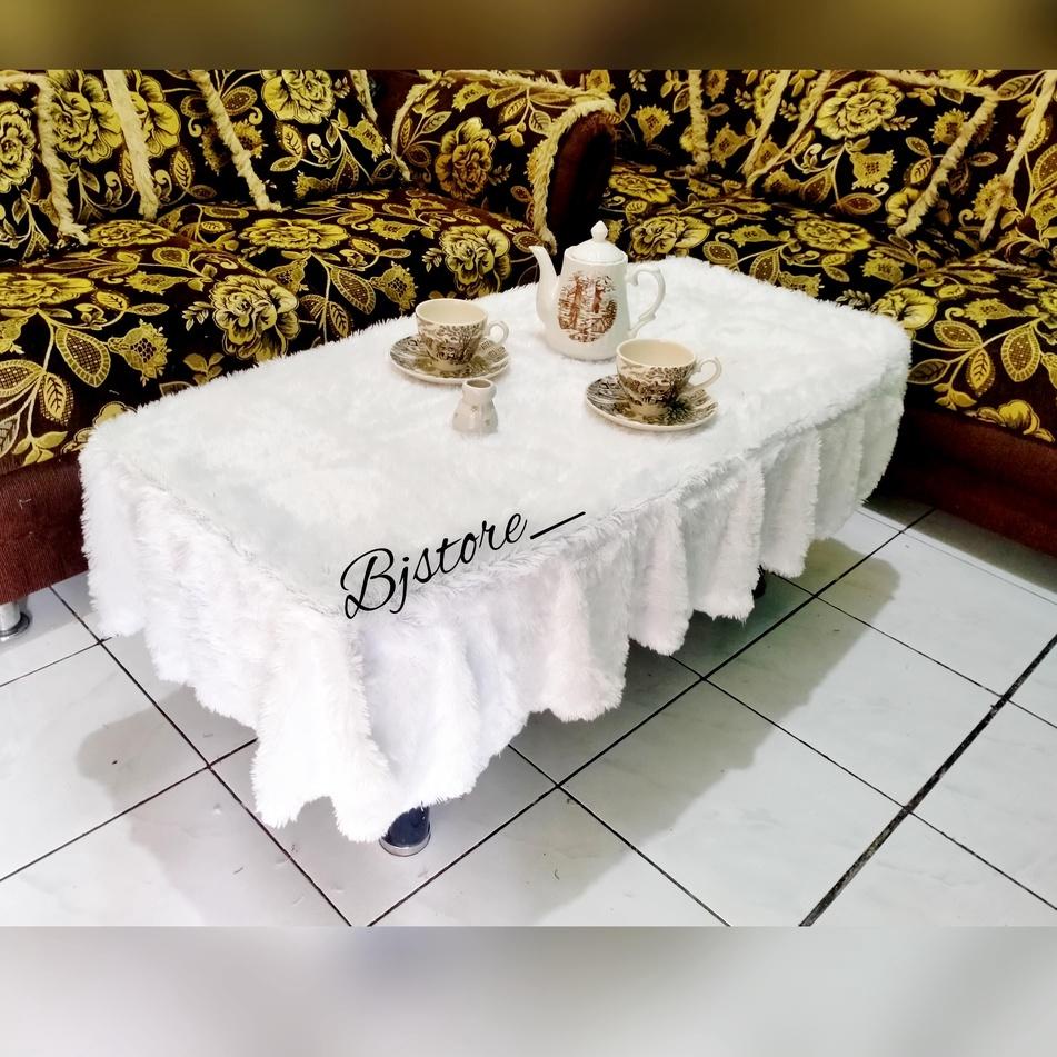 Langsung Kirim COD Taplak Meja Rumbai/Rempel Bulu Rasfur PUTIH