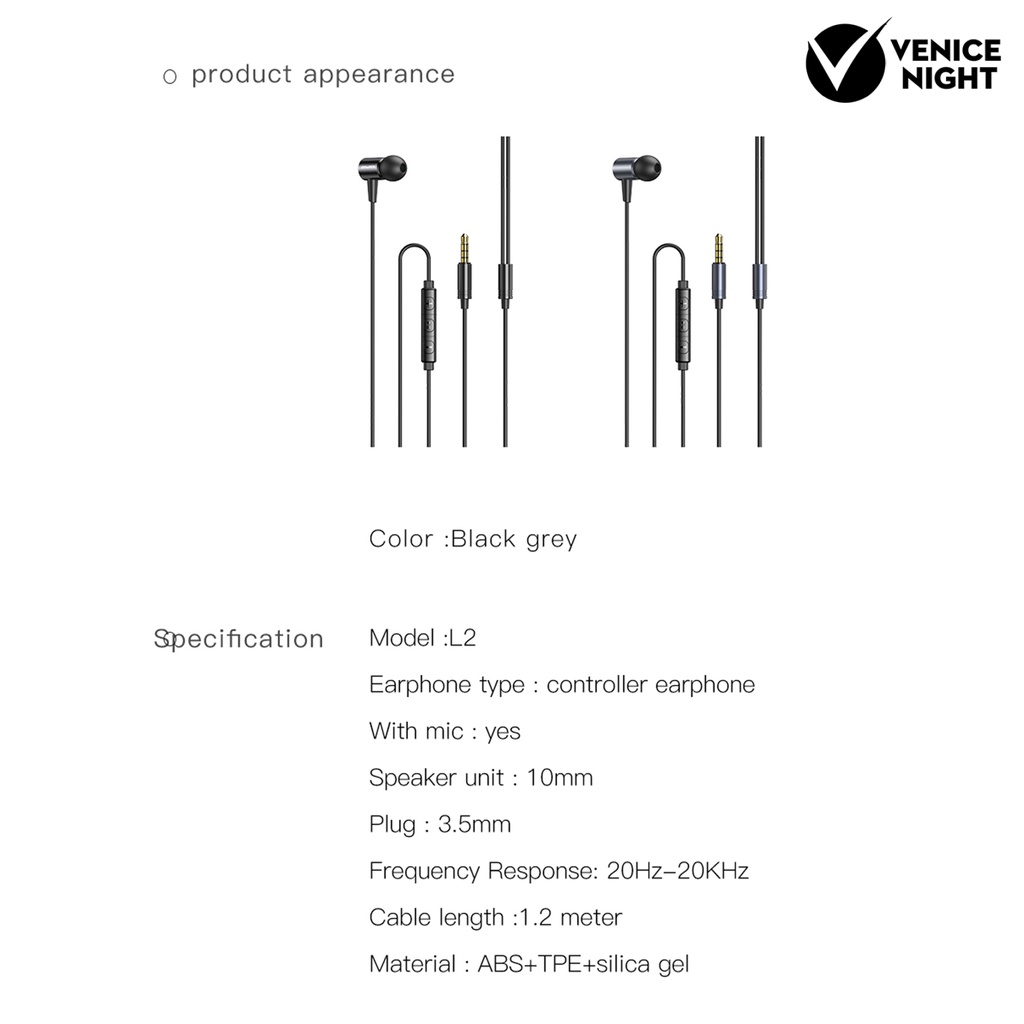 (VNEP) (Berkabel) L2 Earbud In-ear Super Bass TPE Headphone dengan Mic untuk Komputer