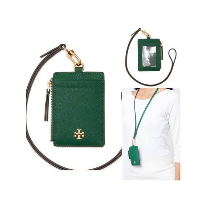 

Tory Burch Emerson ID Tag Lanyard Leather Green Emerald