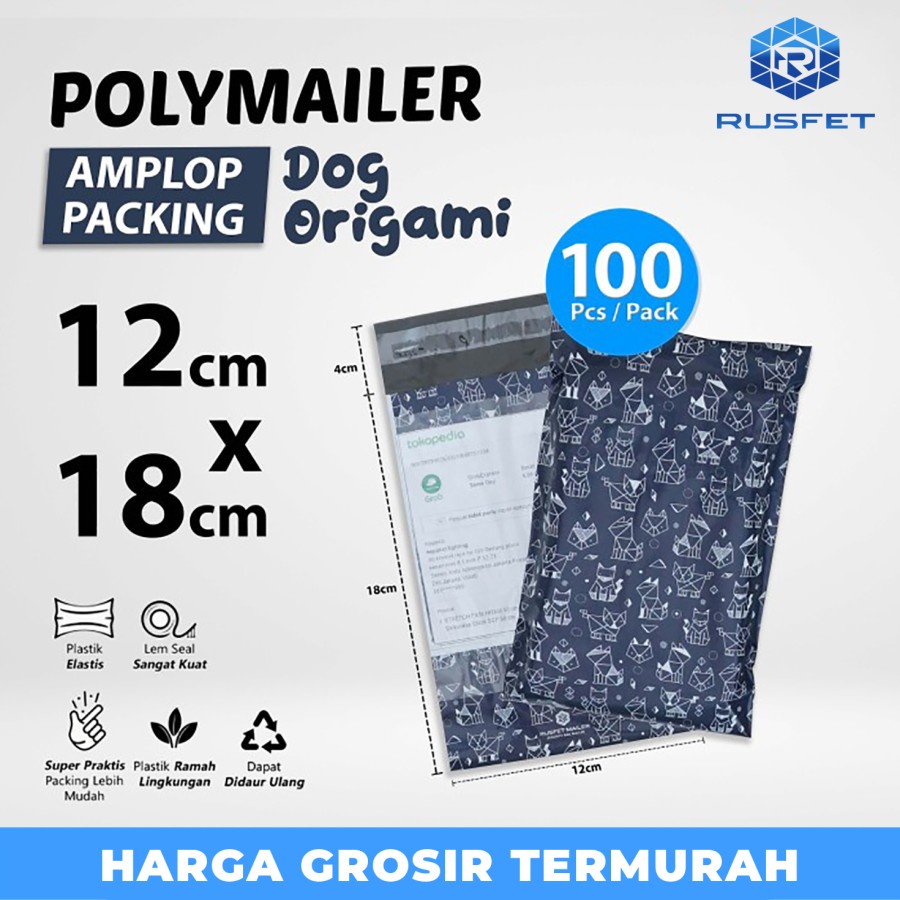 

Amplop Plastik Packing Polymailer 12x18cm Dog Origami Polimailer PACK