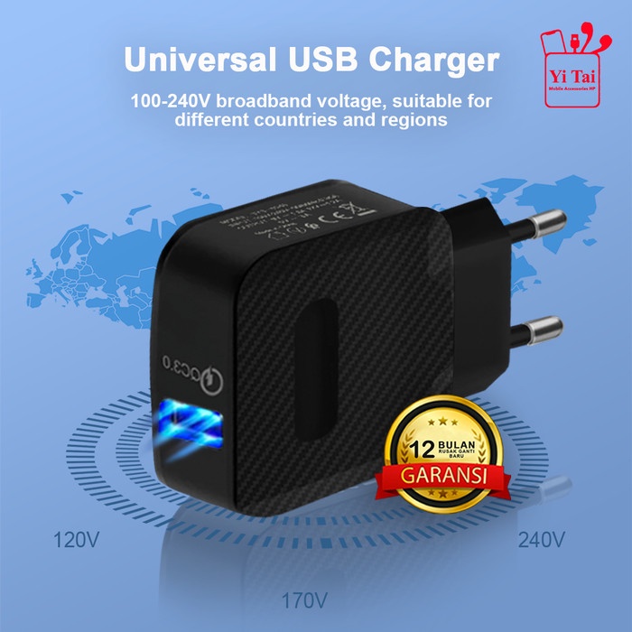 CARBON CHARGER YI TAI QC3.0 1 PORT USB SYS-6040 FAST CHARGING