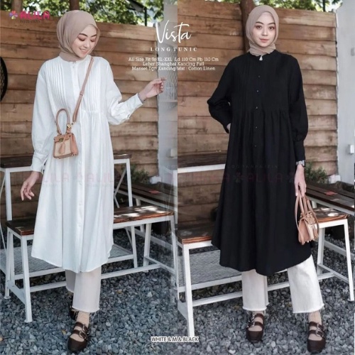 Alisa Grosir Vista Long Tunik Panjang Wanita Muslim Terbaru Bahan Crinkle Premium Polos Busui Friend