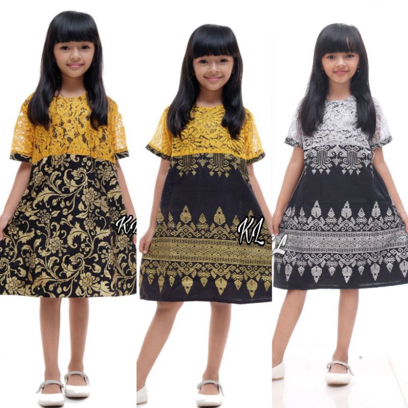 Dress brokat anak bajau batik anak perempuan  lengan pendek dress natal  anak cewek umur 3-10th