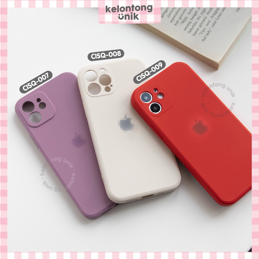 (Seri 3) For iPhone - Square Edge Silicone Matte Soft Case with Apple Logo + Lens Cover