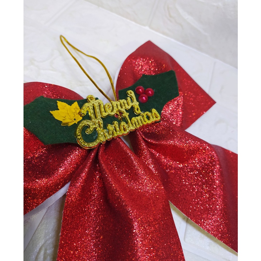 Pita Bow Jumbo Glitter - Pita Natal HIasan Dekorasi X'mas