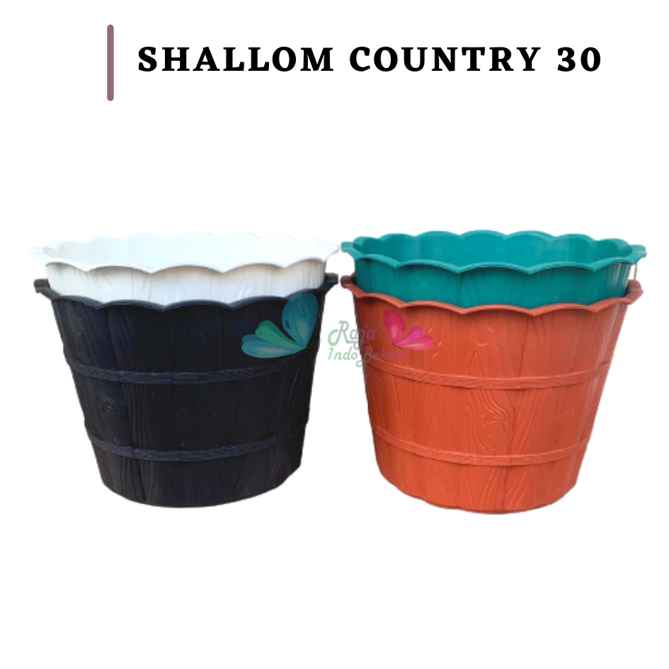 SHALLOM COUNTRY 30 pot bunga putih motif gentong kayu tebal cantik murah bagus grosir lusinan