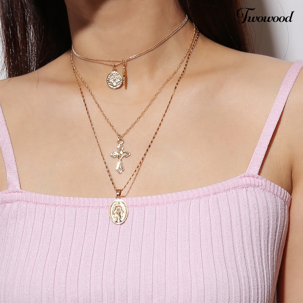 Kalung Rantai Choker Multilayer Bahan Alloy Untuk Wanita