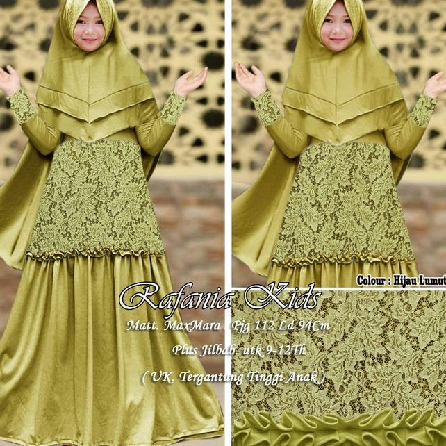 GAMIS ANAK/ GAMIS SYARI BRUKAT RAFANIA HIJAU LUMUT/ GAMIS PESTA