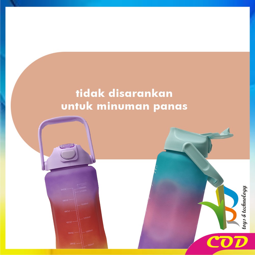 RB-C581 Botol Minum Tumbler 2Liter Gradasi Viral / Botol Air Motivasi Thumbler Pelangi Botol Penanda Waktu BPA Free