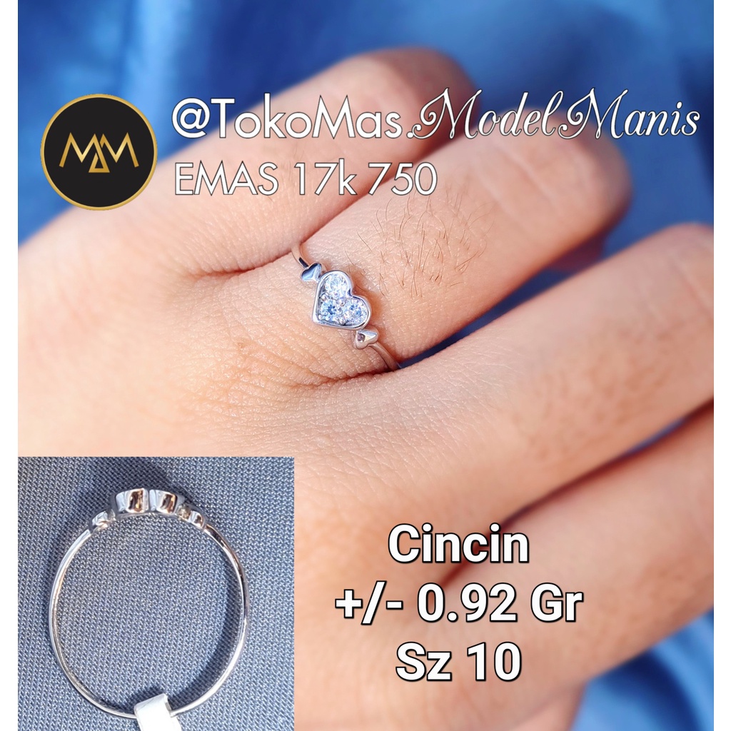 Cincin Love emas putih 750 kadar 17k