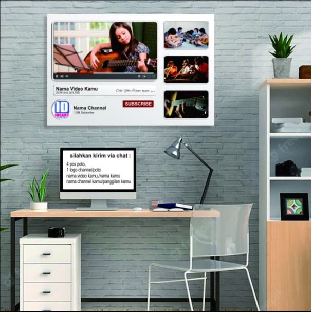 Hiasan Dinding Ruang Tamu Aesthetic Custom Foto Tema Youtube /Hiasan Dinding Ruang Kamar Tidur/Hiasan Dinding Ruang Kerja Custom Foto Tema Youtube