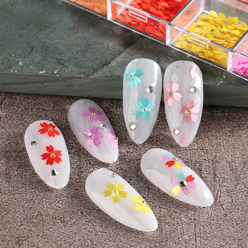 1 Kotak 6 Kisi/12 Kisi Daun Bunga Sakura Bahan Resin Anti Air Untuk Dekorasi Nail Art DIY