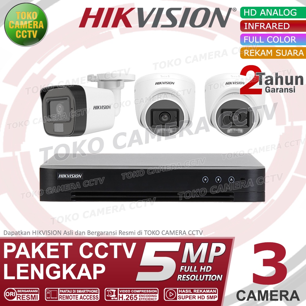 PAKET CCTV HIKVISION 5MP DUAL LIGHT AUDIO COLORVU 4 CHANNEL 3 KAMERA