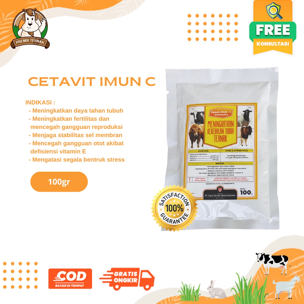 CETAVIT IMUN C Ruminansia 100gr - CTS Multivitamin Ternak Kambing Domba - Vitamin Sapi - Vitamin Kambing - Vitamin Domba - Multi Vitamin Hewan - Bloom n Grow - Premix Ternak - APOTERNAK