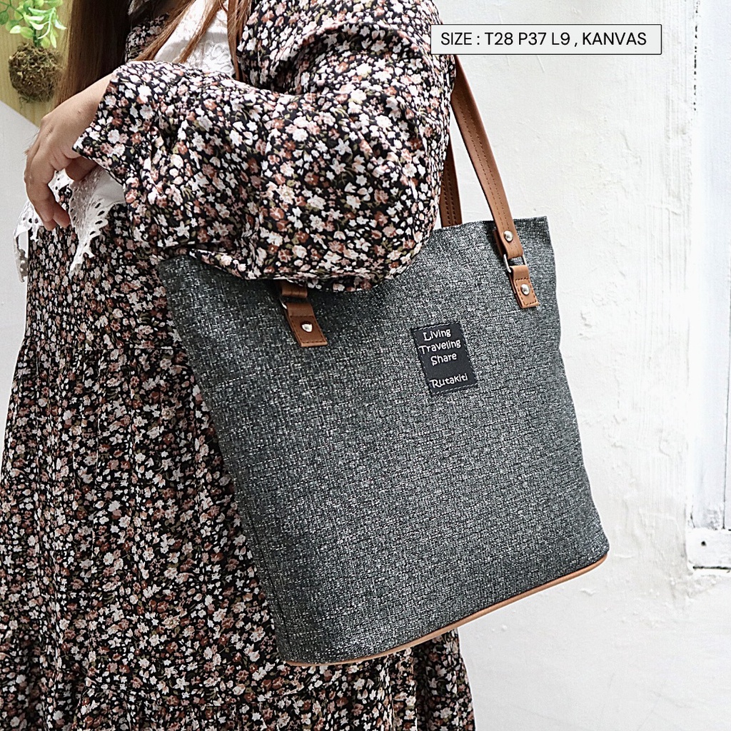 Tas Tote Totebag Kanvas Murah Semarang Motif Daun Simpel Kuliah Kerja Jalan Jalan Bisa COD
