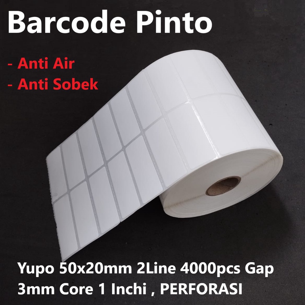 Yupo 50x20mm 2Line 4000pcs Gap 3mm Core 1 Inchi , PERFORASI / Label Sticker Barcode