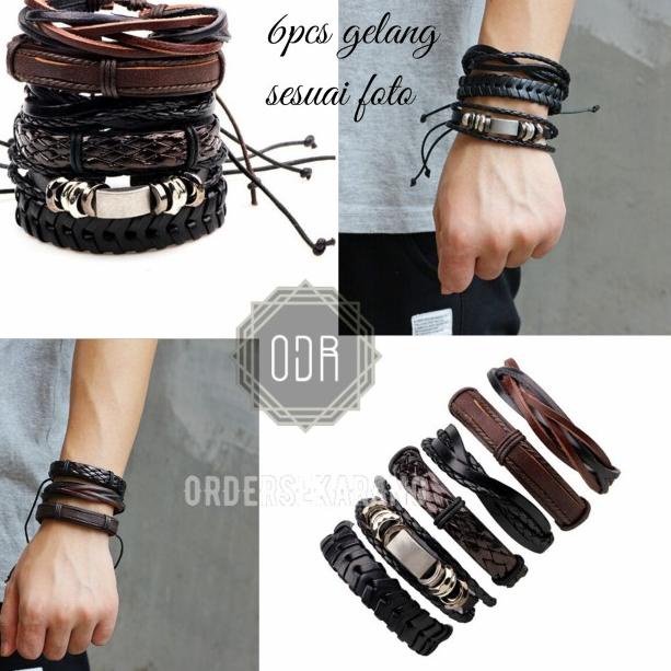 GELANG BRACELET FASHION HARD ROCK LEATHER KULIT AKSESORIS PRIA
