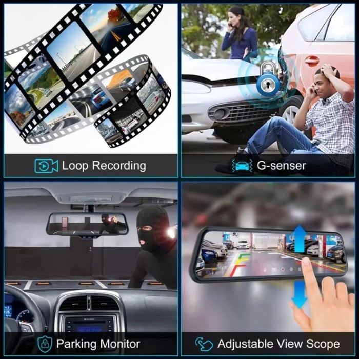 Dashcam Mirror Touch Screen Night Vison Kamera Mobil Spion V10