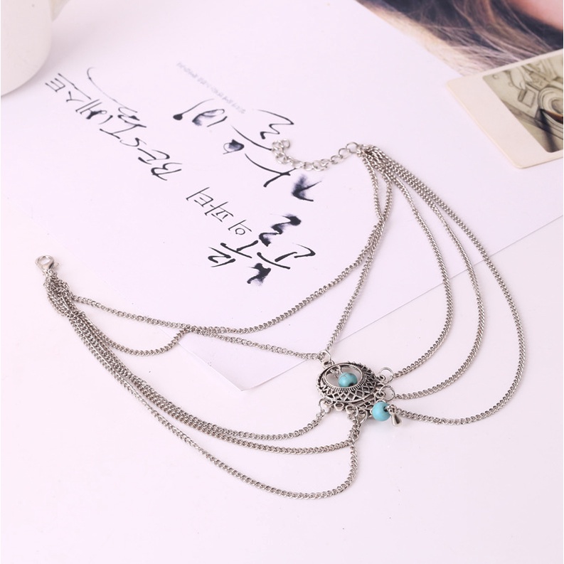 Gelang Kaki Wanita Model Hollow Hias turquoise Gaya retro Eropa Amerika Untuk Pantai