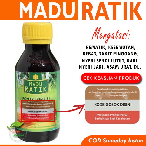 Madu Ratik Herbal Original Atasi Kebas Kesemutan Nyeri Sendi Kram Asam Urat Kolesterol Rematik