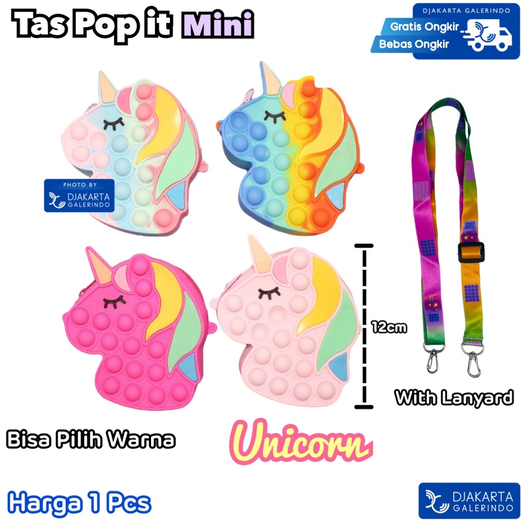 Tas Pop it Anak Unicorn Hello Kitty Cute Rainbow Import