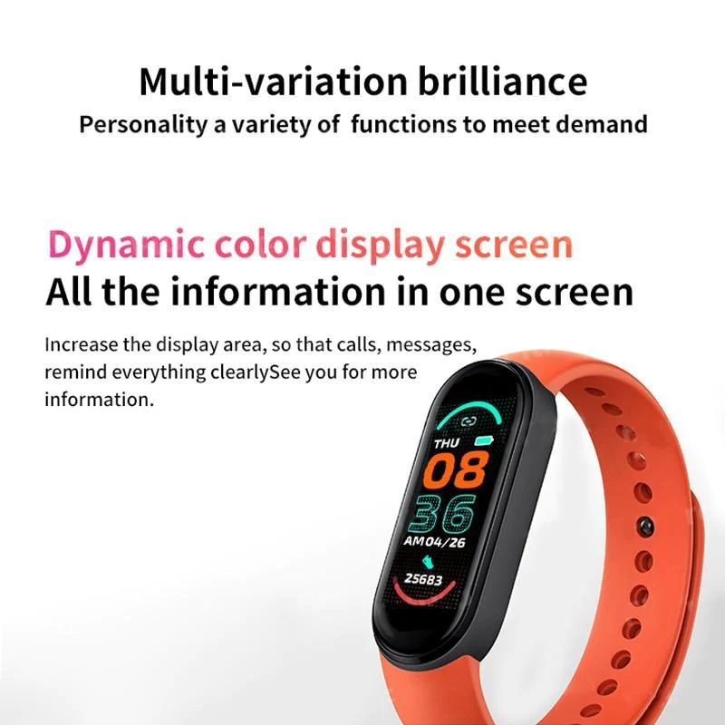 M6 sports smart bracelet Magnetic charging supports heart rate monitoring &amp; blood pressure monitoring &amp; sleep monitoring &amp; sedentary reminder